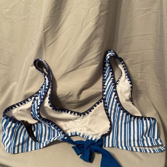 No Boundaries Plus Retro Swim Blue And White Stripes Top, Size 2xl - Picture 4 of 7